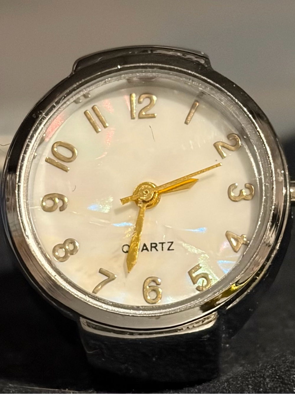 Eye Candy Quartz Women's Silver-tone Ring Watch with White Mother-of-Pearl Dial